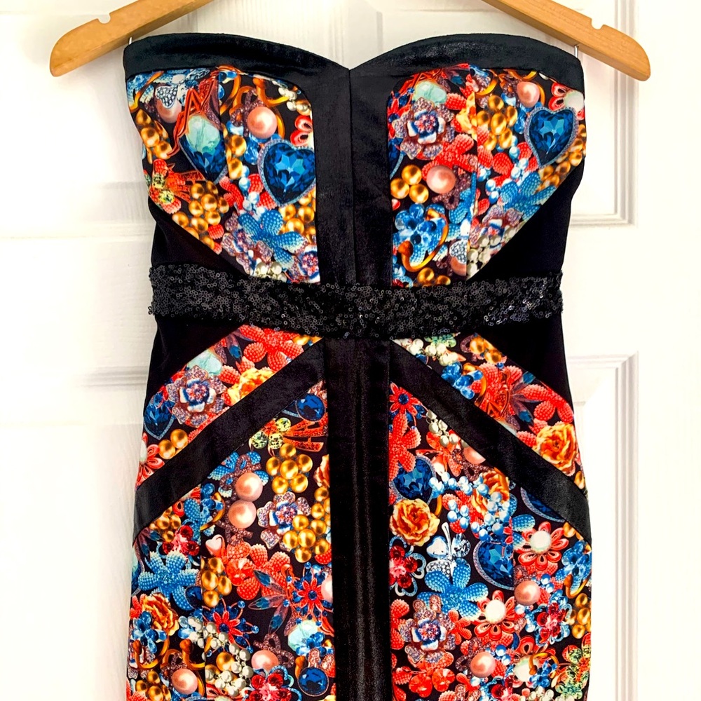 Strapless multicolor cocktail dress. Dolce and Gabbana inspired design